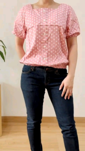 ●ECLAIRE● 063 Blouse Blus Leher Persegi Squareneck Lengan Pendek Shortsleeves Motif Polkadot Kasual Casual Korea Kerja Mode 1017