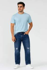 Seluar Jeans Koyak Straight Cut Lelaki Dan Perempuan Kain Bergetah/ Straight Cut Jeans Pants for Men and Women/