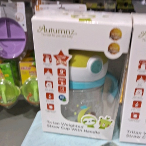 AUTUMNZ TRITAN WEIGHTED STRAW CUP WITH HANDLE 240ML ASSORTED COLOUR/DESIGN