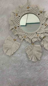 MACRAME CERMIN MANIK DAUN KODE11- HIASAN CERMIN MACRAME GANTUNG-HIASAN DINDING TEMPEL DINDING