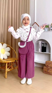 NSK - ULYA SETELAN ANAK PEREMPUAN USIA 3-10 TAHUN SET BLOUSE MIX CELANA KULOT TERBARU BAHAN CRINKLE MOTIF BUNGA KEKINIAN