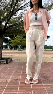 PLOWBRANDS - PL0013 Tuxedo pant กางเกงเอวสูงผ้าลินินเก็บหน้าท้อง (รวมสี)