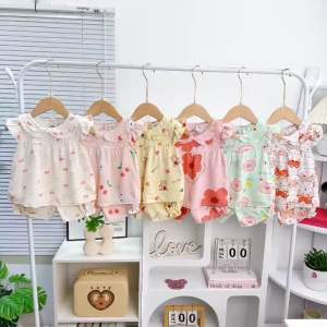 💐K109-Đồ bộ mặc nhà vải tôn -Mẫu vải tôn cánh tiên mềm mịn mát kiểu dáng xinh xắn đáng yêu cho Bé Gái 6-13kg
