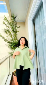 Kemeja Alina model butterfly atasan wanita polos bordir pita