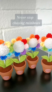 Rainbow Flower 彩虹花 Handmade Crochet Gift Desk Decor Home Decor Colorful Flower Pot Anniversary Birthday