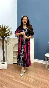 Daster Cap Malaman Busui Friendly Motif - Dress Hamil Kekinian Daster Chibi Jumbo Lingkar Dada 115cm Panjang Baju 120cm