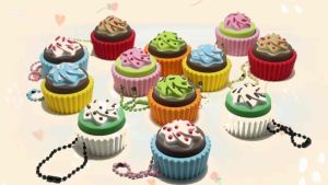 Cupcake Clicker Keychain - colorful cupcake designs stress relief feature portable accessory playful aesthetic