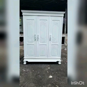 Lemari Pakaian 3 Pintu Jati Cat Duco Putih