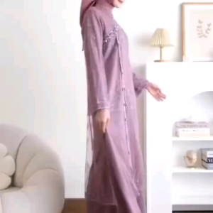 Gamis Wanita Bahan Ceruti Mix Brokat Mewah Full Puring Adem/Gamis Muslim Terbaru Lebaran 2025