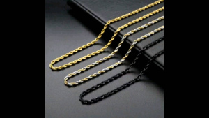 Kalung Titanium Original Gold Kombinasi Hitam Motif Tambang