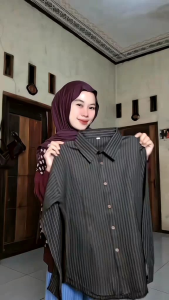 Luna Stripe Kemeja Fitted - Kemeja Slime Fit - Atasan Lengan Panjang Semi Woll Stripe