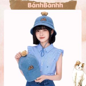 Mũ thêu HI RABBIT cho bé từ 3-5 tuổi mũ thêu chữ đính gấu bông cho bé trai bé gái