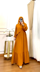 Gamis Fatimah Set Hijab Syari Crinkle Airflow Premium / Dress Set Hijab Premium Crinkle Airflow Adem Halus Tebal Mel-Mel