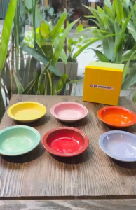 Bộ 6 chiếc đĩa sâu lòng 15cm - cao 3cm : cầu vồng Le creuseet 6 màu: Dùng được máy rửa bát lò vi sóng
