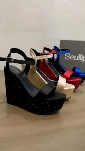 wedges wanita tinggi 12 cm asesories mutiara