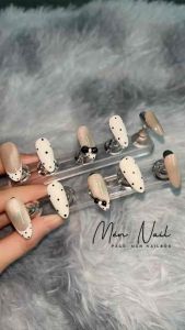 (BEST SALE) Móng tay giả Nailbox thiết kế màu thạch trà kẻ fench B007 năn nơ nhà Mén Nail