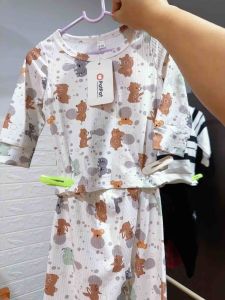 ป้าย PatPat Kids Boy/Girl เสื้อผ้าเด็กชาย/เด็กหญิง Size 6-9 M อายุ 6-9 เดือน ชุดนอนขายาวสีขาวลายหมี