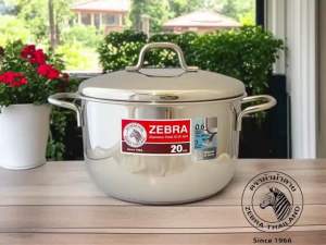 Zebra หม้อต้มสแตนเลส 2หู ตราหัวม้าลาย ขนาด 20 ซม สามารถใช้ได้ทุกหัวเตา ม้าลายรุ่นเสริมก้นหนาพิเศษ