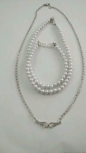 Kalung Liontin Sayap Model mutiara putih 6mm / Model Rantai/ Anti karat / 2 in 1