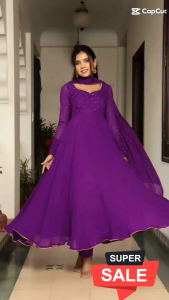 Anarkali Gown Embroidery with Dupatta 3/4 Sleeve Length 50" Fits Sizes L to 5XL