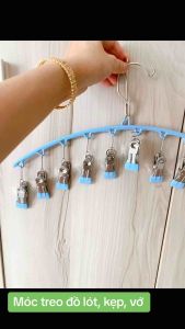 Móc treo quần áo 10 móc inox Móc treo đồ lót tất vớ 10 kẹp bọc nhựa có khóa chống gió Kẹp quần áo tiện lợi - Nari