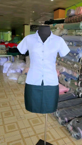 Joenel Brand Straight Cut Blouse With Pocket / Battle Green Pencil Skirt For School and Office Uniform Individual Sets