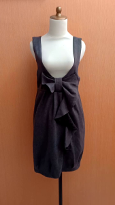 mini midi dress wanita abu tua ZEN cewek M L overall pita MEWAH santai kutung