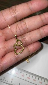 PAWNABLE 18K Saudi Gold  Fine Tauco Chain Necklace with 18K Two Hearts Pendant(lightweight manipis chain open back pendant)