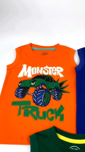 เสื้อแขนกุดเด็ก เสื้อกล้าม ผ้าคอตตอน งานสกีนป้ายคอใส่แล้วไม่คัน