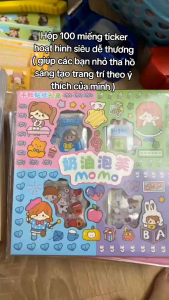 Hộp 100 miếng ticker hoạt hình siêu dễ thương ( giúp các bạn nhỏ tha hồ sáng tạo trang trí theo ý thích của mình )