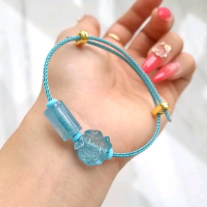 Q505 Vòng Cáp Lu Thống Hoa Mẫu Đơn Aquamarine Thủy và Mộc - Phong Thuỷ TUDO P