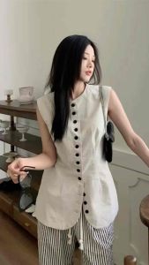 Áo Vest Không Tay Dáng Lửng Thiết Kế 1 Hàng Nút Style Thanh Lịch