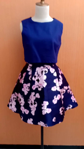 GAUN mini midi dress wanita biru birel bunga MILLY & CHARLOTTE cute L cewek MEWAH kutung PESTA