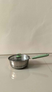Panci susu Kukusan Stainless dengan Gagang Panjang dan Tutup Kaca Diameter 20 cm - Kitchenware