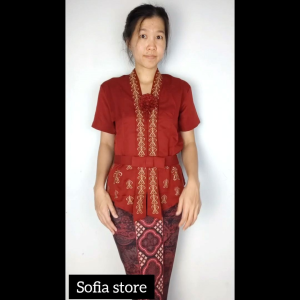 Atasan Kebaya Kutubaru Bordir Warna Merah Maroon Rihanna Lengan Pendek