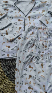 Setelan Baju Bayi Lengan Panjang 0-3 Bulan Full Print Putih