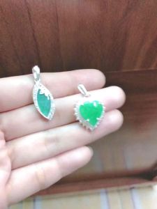 Mặt dây chuyền bạc đá cẩm thạch ( không dây) giao màu xanh ngẫu nhiên