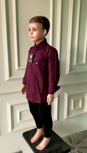 Kemeja Polos Anak Usia 3-13 Tahun Lengan Panjang Bahan Katun Cigaret Premium Warna BURGUNDY