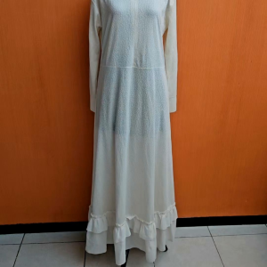 maxi long dress wanita putih MEGANTARA cewek L lengan panjang santai tunik