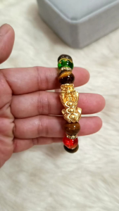 Tiger Eye Fengshui w/ Gold PiYao Dragon Lucky Charm Bracelet
