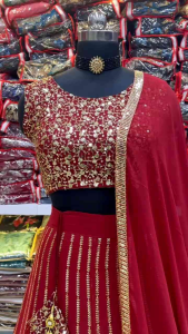 [PRE-ORDER] Semistitched Faux Georgette With Embroidered Lengha ( Delivery 10 Days )