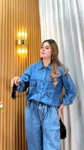 ONESET JEANS SNOW/ SETELAN JEANS SNOW BLUE/ ONESET JAKET JEANS SNOW