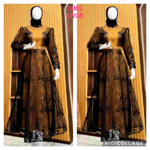 gamis dress VIVIAN LD 110 n 120cm bahan tille bordir premium
