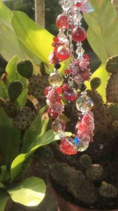 Dark Red Crystal Nine-Tailed Fox Floral Phone Charm