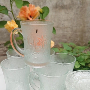 CANGKIR KOPI /gelas kopi bahan kaca motif bunga