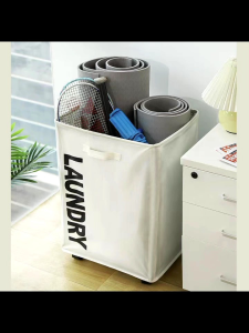 Set Troli Keranjang Baju Kotor dengan Roda Laundry Bag Foldable 75L Khaki Minimalis-Tempat penyimpanan baju kotor-Wadah penyimpanan pakaian kotor-Storage box pakaian-Kotak Troli Wadah Serbaguna Anti Slip-Box Trolley Lipat Wadah Serbaguna-Keranjang Pakaian