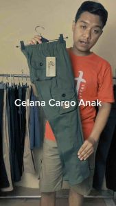 Celana Panjang Cargo Anak Laki-laki 4 sampai 12 Tahun Bahan Katun Melar Ikat Pinggang Karet
