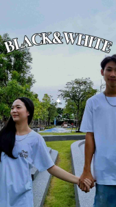 เสื้อลายไทยประยุกต์ Black&Whiteเสื้อยืด cotton100%