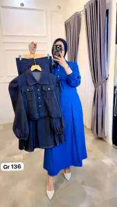 Indria One Set Wanita Hijab – Setelan Rok Jeans Premium Modis Busui Friendly | Baju Muslim Casual Formal