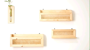 Rak Dinding Kayu Rotan Minimalis & Pajangan Buku Estetik